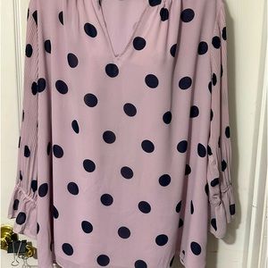 Cato Fashions, lavendar with Navy blue dots blouse
